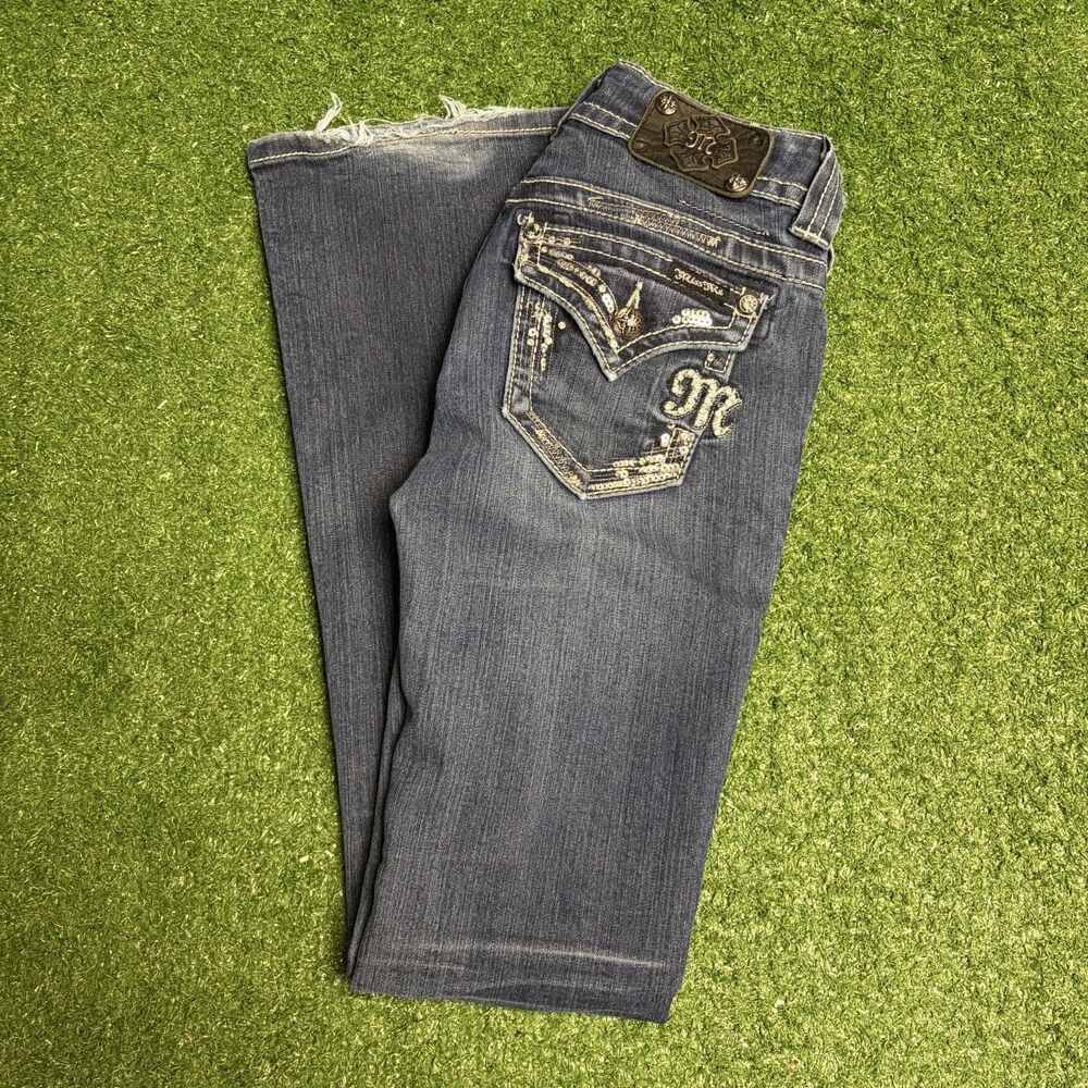 Miss Me Jeans Women’s 25 Dark Wash Bootcut Embellished Flap Pocket Denim